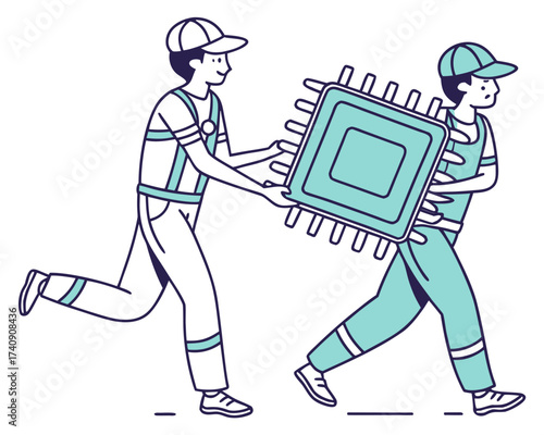Semiconductors crisis industrial cold war concept with developers vying for microchip isometric semiconductor illustration isolated.