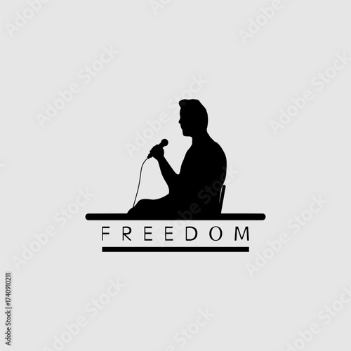 A man proclaims freedom of speech. Silhouette of a man orator on a white background.