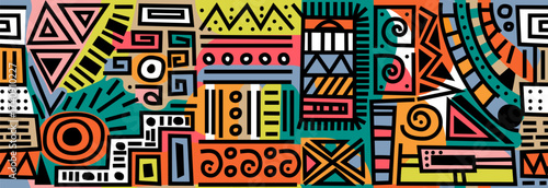Hand drawn tribal geometric pattern. Design in ethnic style on white background. Seamless pattern.