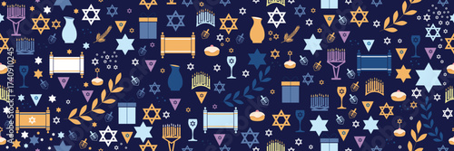 Bright seamless banner for a happy Hanukkah day.