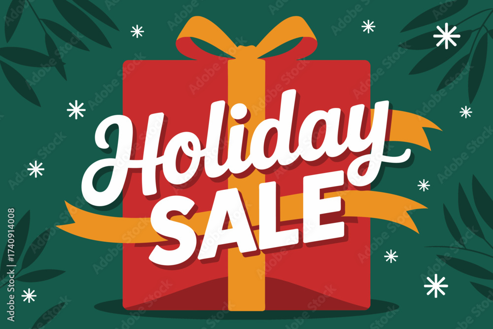 Fototapeta premium Holiday sale promotion with gift box and ribbon on green background vector