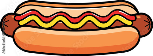 Cartoon Hot Dog with Mustard and Ketchup
