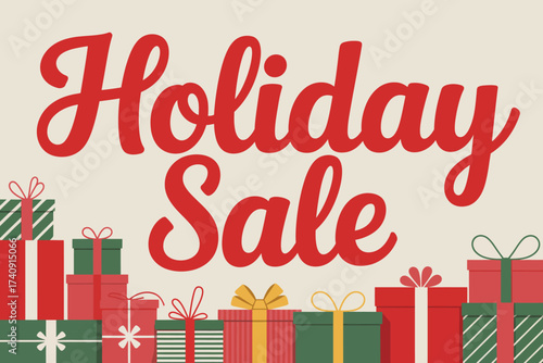 Holiday sale banner with gift boxes isolated on white background for promotion