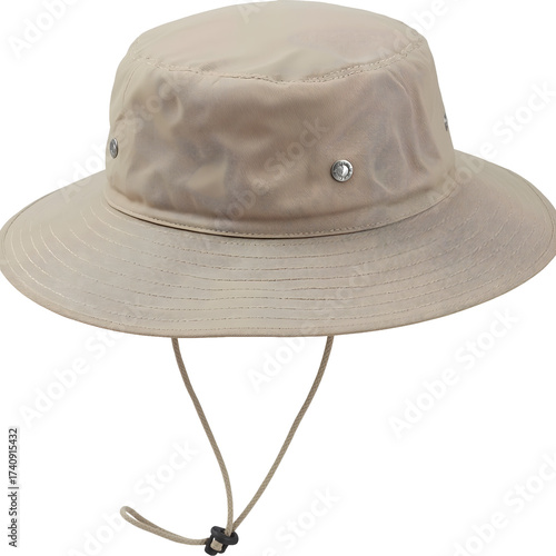 Beige Bucket Hat with Chin Strap - Stylish and Comfortable
