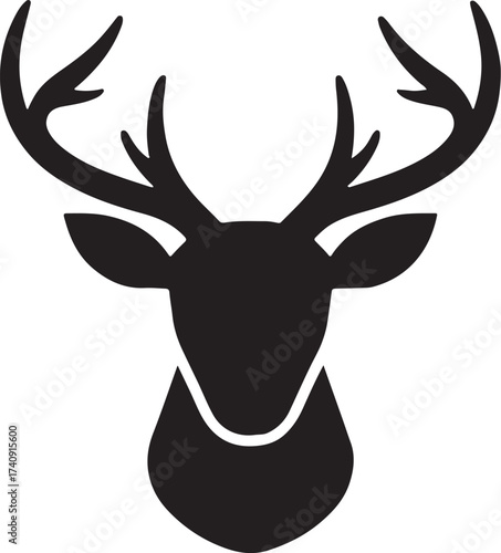 PrintSilhouette of a majestic stag head with large antlers against a white background