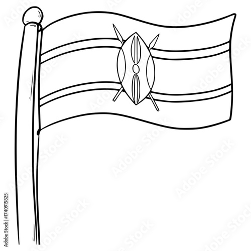 Kenya flag illustration hand drawn outline vector