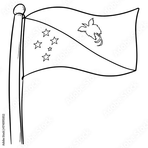Papua New Guinea flag illustration hand drawn outline vector