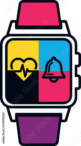 Smartwatch Icon with Heart Rate and Notification Icons