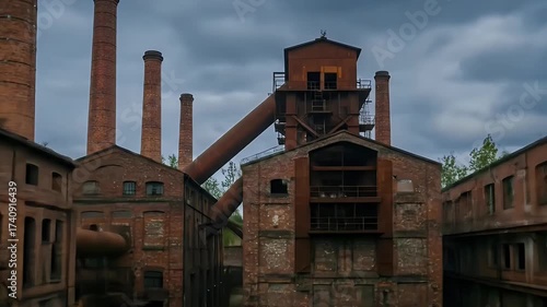 Gloomy View of an Abandoned Old Brick Factory Complex.