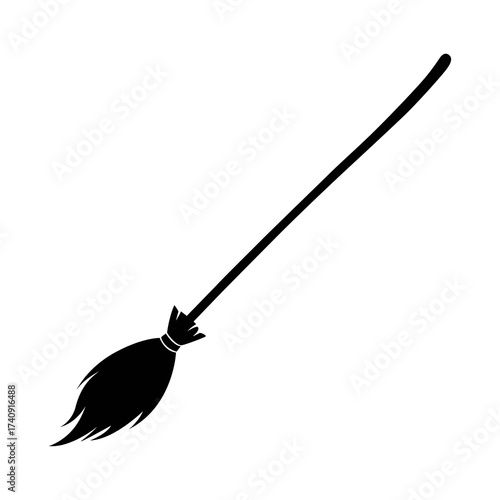 Halloween Witch Broomstick Black Silhouette Illustration   Isolated on Transparent Background 