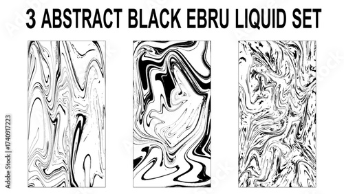 Set of hand drawn abstract marble texture. Bundle collection of beautiful white and black marble background. Collection of three liquid texture.