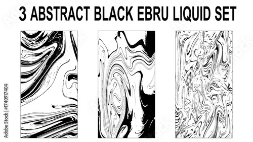 Set of hand drawn abstract marble texture. Bundle collection of beautiful white and black marble background. Collection of three liquid texture.