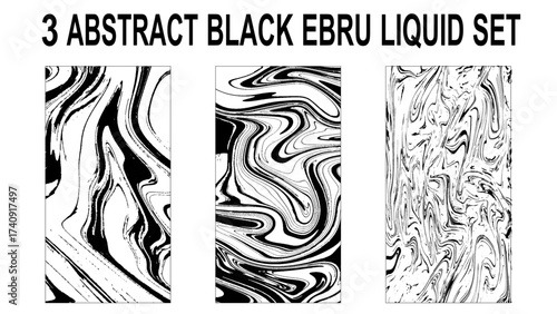Set of hand drawn abstract marble texture. Bundle collection of beautiful white and black marble background. Collection of three liquid texture.