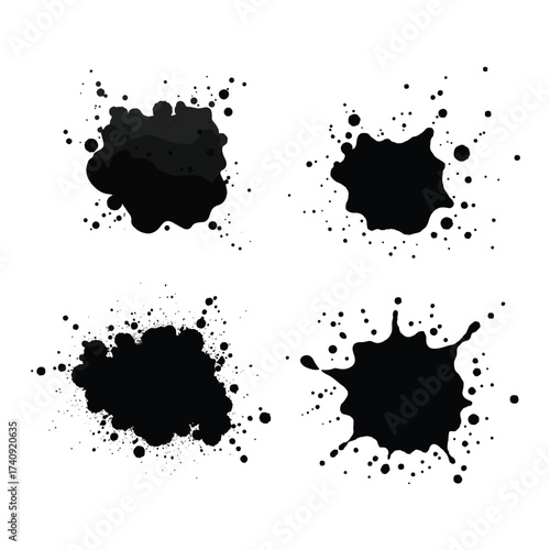 Ink blot collection watercolor blots black stain splashes artistic spots