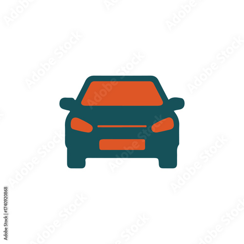 Simple teal and orange car icon design front view illustration