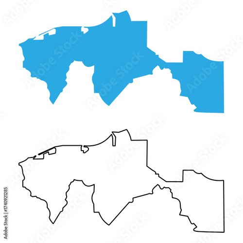 Map of Tabasco, a state of Mexico. Map with detailed outlines and blue silhouettes