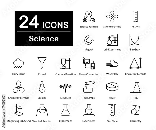 These are 24 beautiful small, pixel perfect science and experiment interface vector icons.
