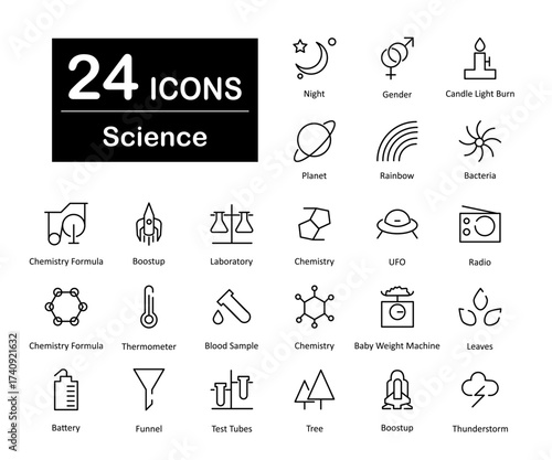 These are 24 beautiful small, pixel perfect science and experiment interface vector icons.