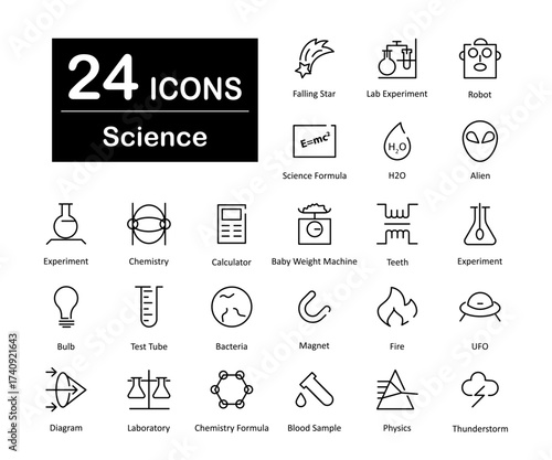 These are 24 beautiful small, pixel perfect science and experiment interface vector icons.