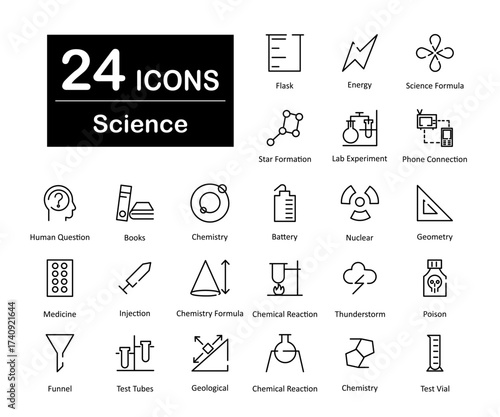 These are 24 beautiful small, pixel perfect science and experiment interface vector icons.