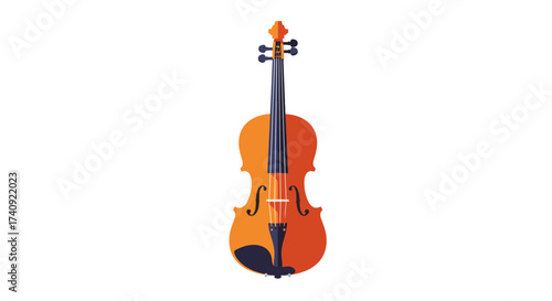 Isolated Orange Violin Illustration with Strings and F-Holes.