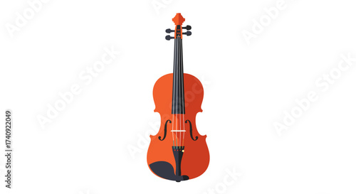 Isolated Orange Violin with Black Fittings and Strings.