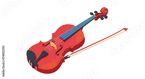 Red Violin with Bow Musical Instrument Illustration.