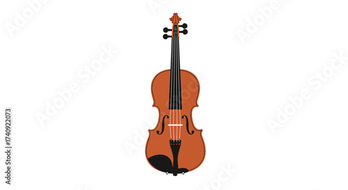 Isolated Illustration of a Classic Brown Violin Instrument.