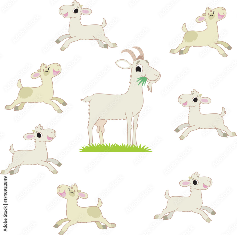 Obraz premium goat and seven kids jumping around her