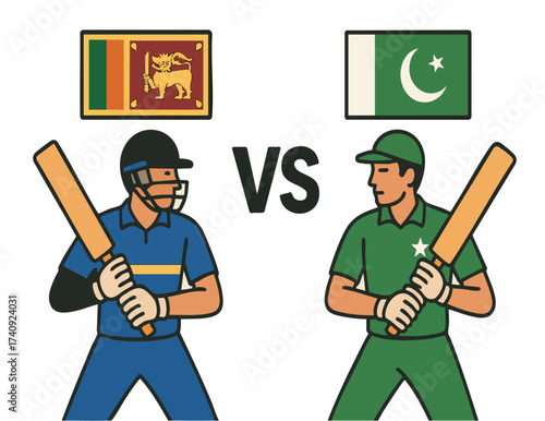 Pakistan vs Sri Lanka Cricket Match Vector Illustrations