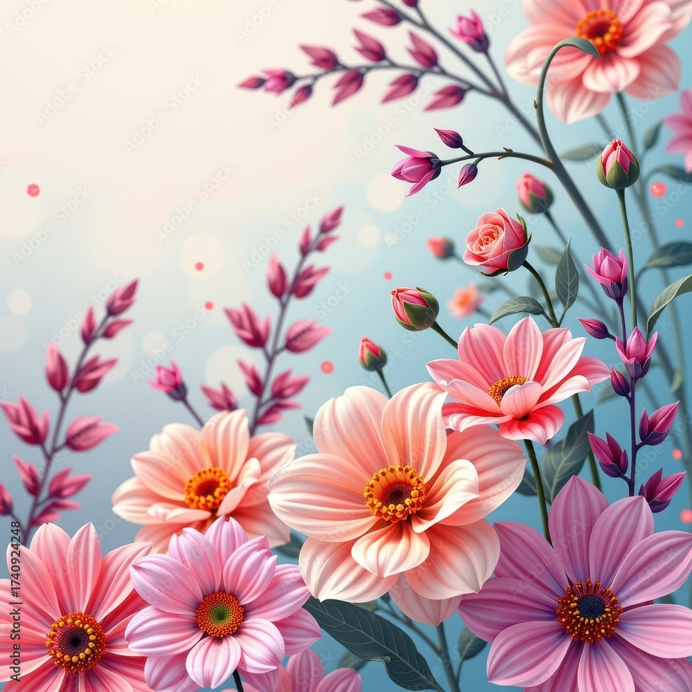 Fototapeta premium Soft, dreamy floral abstract background with pastel hues and delicate textures. Perfect for feminine designs, websites, or branding, light pink, website, blurred