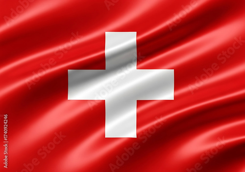 A vibrant depiction of the swiss flag with a white cross on red