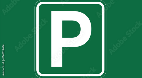 Vector illustration of a green parking sign with a white letter p in the center