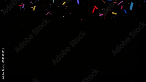 Colorful Confetti Falling on Black Background