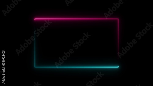 Rectangular neon frame with pink and cyan glowing edges on a black background border rectangle