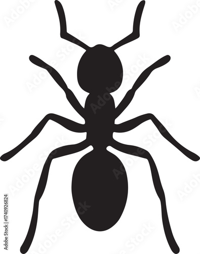 Silhouette of a black ant on a transparent background