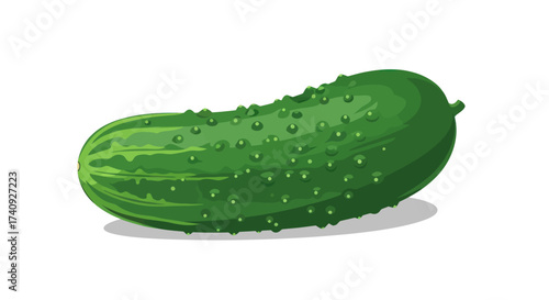 A vibrant green cucumber with a textured skin and dark spots, casting a shadow