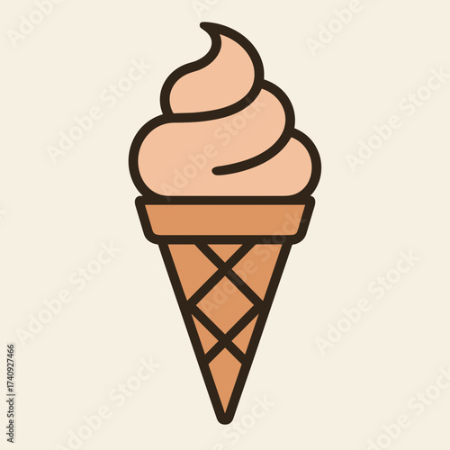 Ice cream cone illustration in minimalist style showcasing a delicious dessert treat