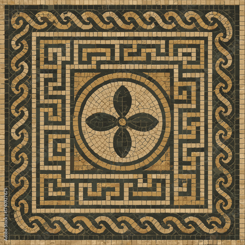 Elegant mosaic tile design featuring intricate patterns in earthy tones for artistic flooring