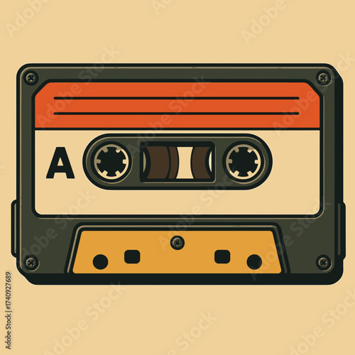Vintage cassette tape illustration in retro style symbolizing classic music and nostalgia