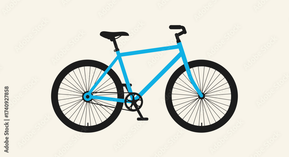 Fototapeta premium A minimalist illustration of a bicycle. The frame is blue with black tires and components