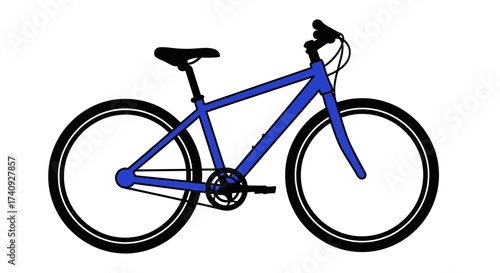 Vector illustration of a blue bicycle, viewed from the side, against a white background
