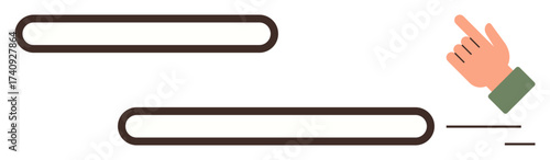 Hand pointing to scrolling bar visual with motion lines, minimal layout. Ideal for user interface, interaction, touchscreen technology, navigation, gestures, UX design, simple flat metaphor
