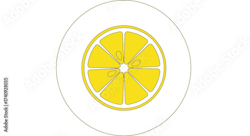 A sliced lemon with a pale outline, contained within a circle on white
