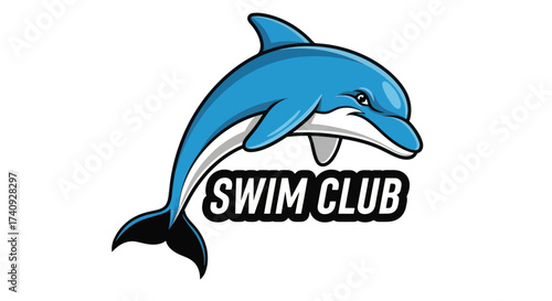 A stylized blue dolphin logo with a "Swim Club" banner, perfect for aquatic sports and related activities