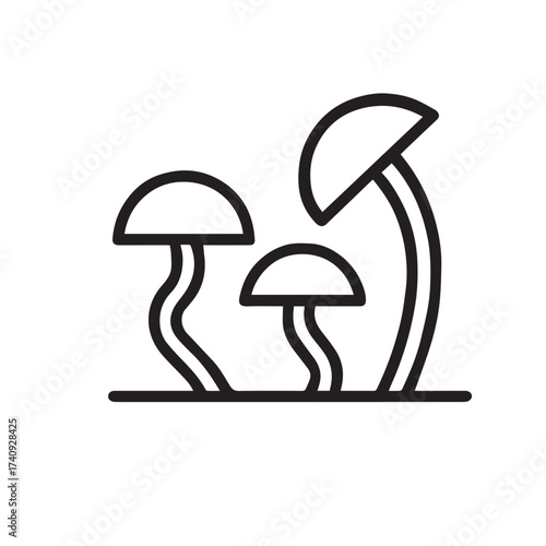 Mushroom Icon Vector – Minimalist Fungi Line Drawing for Nature, Botanical, and Culinary Concepts