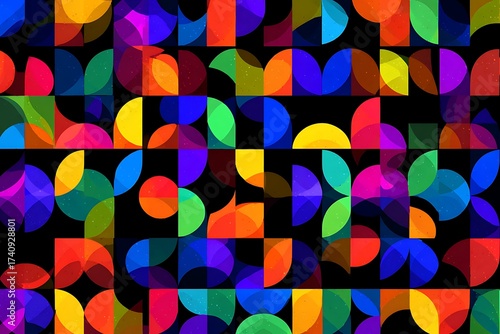 Vibrant abstract geometric pattern with colorful circles and rectangles