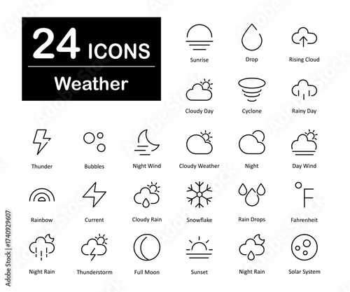 These are 24 beautiful small, pixel perfect weather interface vector icons.