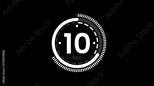 15 second timer simple countdown animated with circle on black background, countdown time 15 to 0.