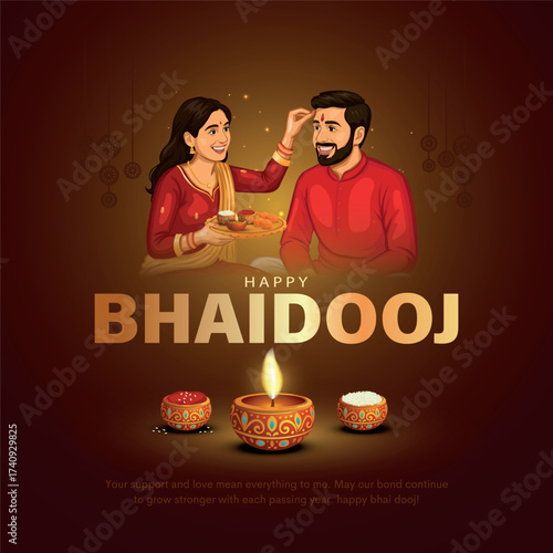 Bhaidooj festival greeting card. Vector illustration.